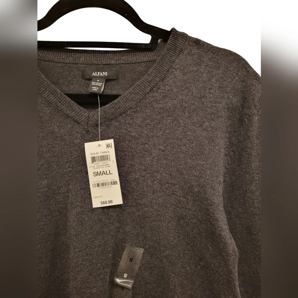 NEW Alfani Men's Gray Lightweight Cotton V Neck Pullover Sweater Lightweight Sm